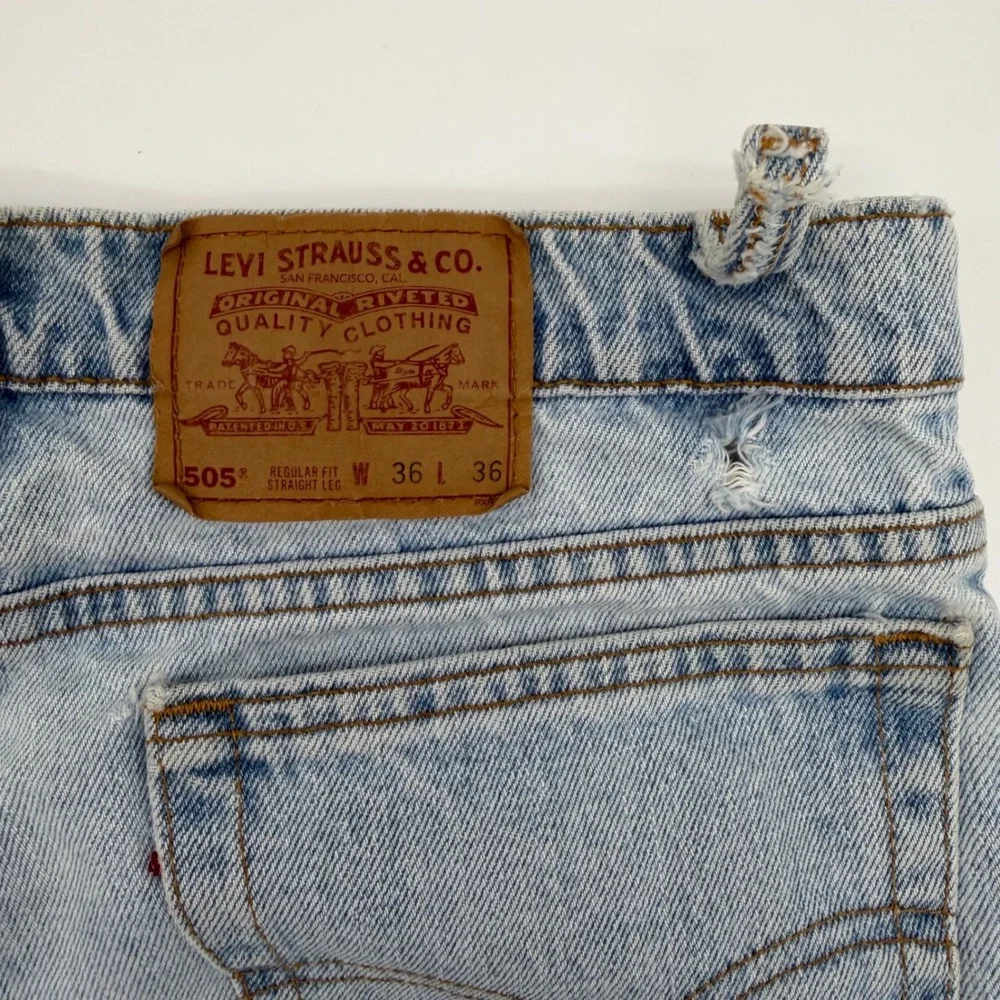 Vintage Levi's 505 Jeans 36x36 USA Made Light Wash‎ Straight Leg Distressed
